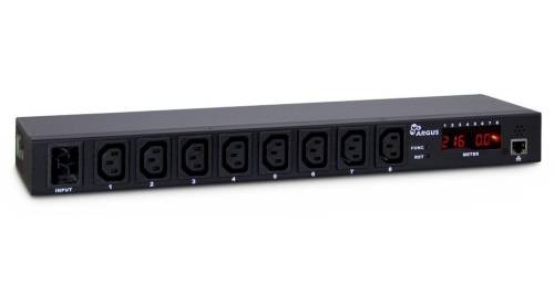 IP-schaltbare 8-Port PDU 16A mit integr. Leistungs-, Temp.-, Feucht.-Messung, ARGUS SW-0816