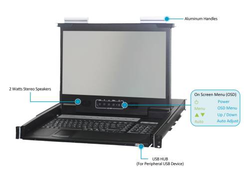 Preview: 8-Port 4K HDMI 19" LCD-Konsole mit 17" LCD 3840x2160, ANNSO KVM-1708SWHD-M2-4K