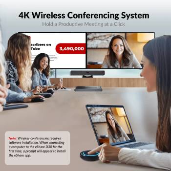 4K Wireless Video-Konferenz-System für Videopräsentation und Zusammenarbeit, Dual-HDMI, Quad-View, eShare W90