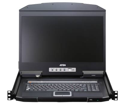 Preview: IP-Remote 8-Port kurze 19" KVM-Konsole mit 18,5"-LCD Full-HD Wide-Screen 1366x768, Aten CL3708iNW