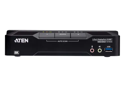 Preview: 2-Port 8K/5K60Hz und 4K120Hz DisplayPort KVM-Switch, inkl. PC-Kabel, Aten CS1922A