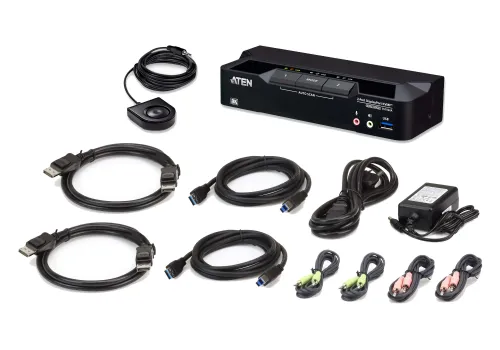 Preview: 2-Port 8K/5K60Hz und 4K120Hz DisplayPort KVM-Switch, inkl. PC-Kabel, Aten CS1922A
