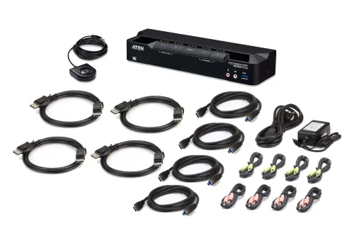 Preview: 4-Port USB 3.0 8K/5K60Hz und 4K120Hz DisplayPort KVM-Switch, inkl. PC-Kabel, Aten CS1924A