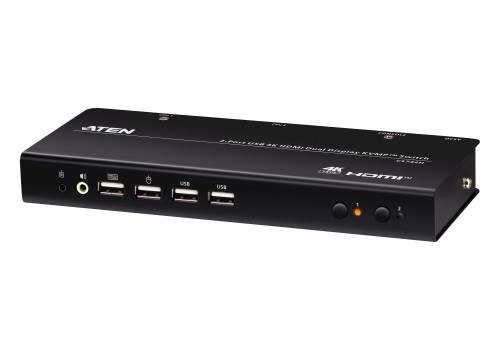2-Port 4K60Hz HDMI Dual-Monitor KVM-Switch, Hotkey, Kabel-Fernbedienung, inkl. Kabel, Aten CS742H