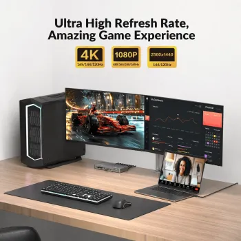 Preview: USB-C Notebook + Ai/Gamer-PC 8K60 4K120Hz Dual-Monitor Docking-Station KVM-Switch with 1x DP and 1x HDMI, iDock-B10