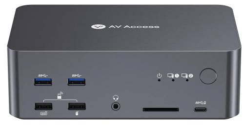 2-Port 8K60Hz 3-Monitor 2xDP + 1xHDMI KVM-Switch with USB 3.0 and LAN, incl. PC-Cable, AV Access iDock-D23i