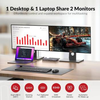 Hybrid Dual-Monitor KVM-Switch für PC und USB-C Notebook 2x 4K60Hz oder 2K144Hz, AV Access iDock-P10