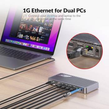 Hybrid Dual-Monitor KVM-Switch für PC und USB-C Notebook 2x 4K60Hz oder 2K144Hz, AV Access iDock-P10