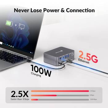 Preview: Notebook + PC 4K60Hz Dual-Monitor Docking-Station KVM-Switch with 100W Charging, 2,5GB LAN