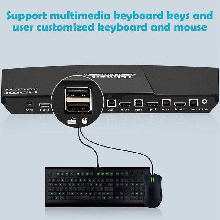 4x1 HDMI KVMSwitch 4K 60Hz 444 incl. IRControl, TESmart HKS0401A2U