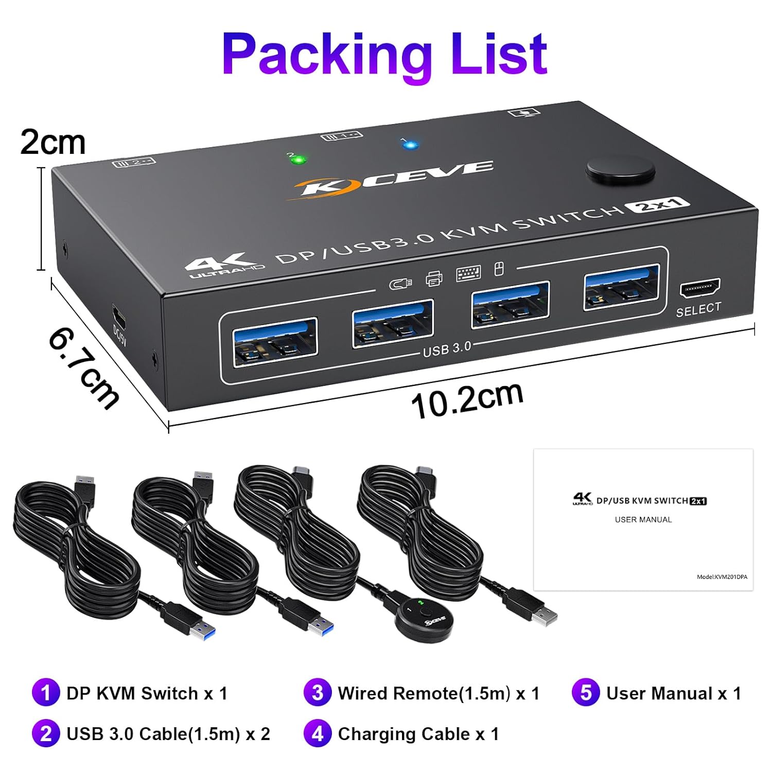 thumbnail interactive-video image 1 of KCEVE 2 Port HDMI KVM Switch - 8K@60Hz 4K@120Hz Dual Computer Switch With USB 3.0 1 of 9
