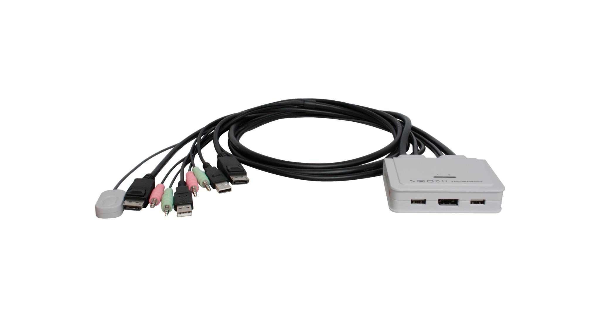 4K 60 Hz DP1.2 2port USB Cable KVM Switch w/ Audio & Mic with Wired