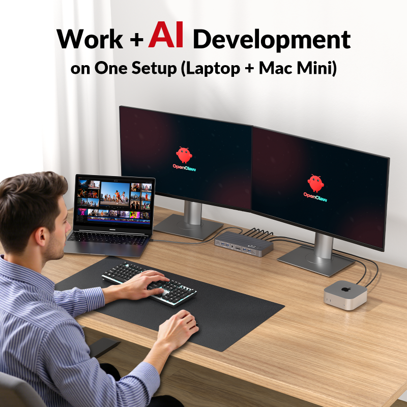 USB-C Notebook + Ai/Gamer-PC 8K60 4K120Hz Dual-Monitor Docking-Station KVM-Switch with 1x DP and 1x HDMI, iDock-B10