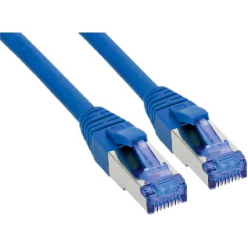 5 m x 10 pcs patch cable Cat.6A, S/FTP (PiMf), halogen free, 500MHz, blue, 76805BX10