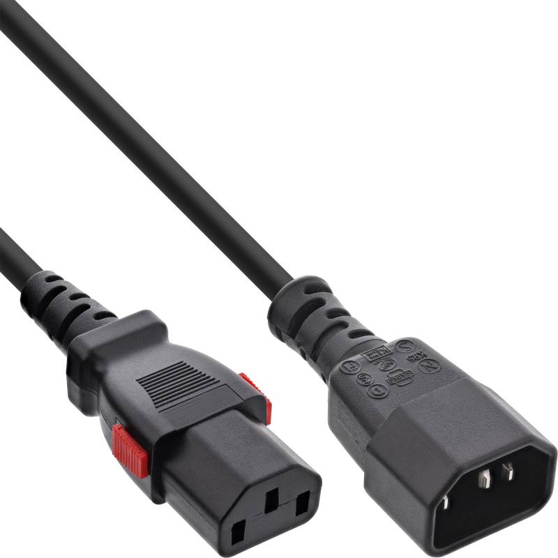 Verrigelbare 1m IEC-Kaltgeräteverlängerung, C13 auf C14, schwarz