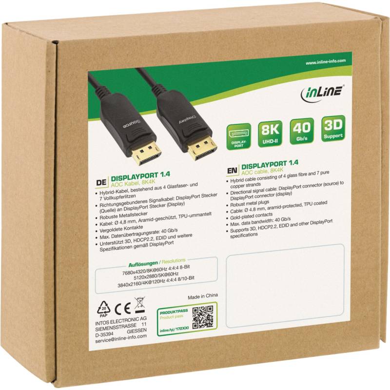 15m DisplayPort 1.4 AOC Kabel, 8K4K, schwarz