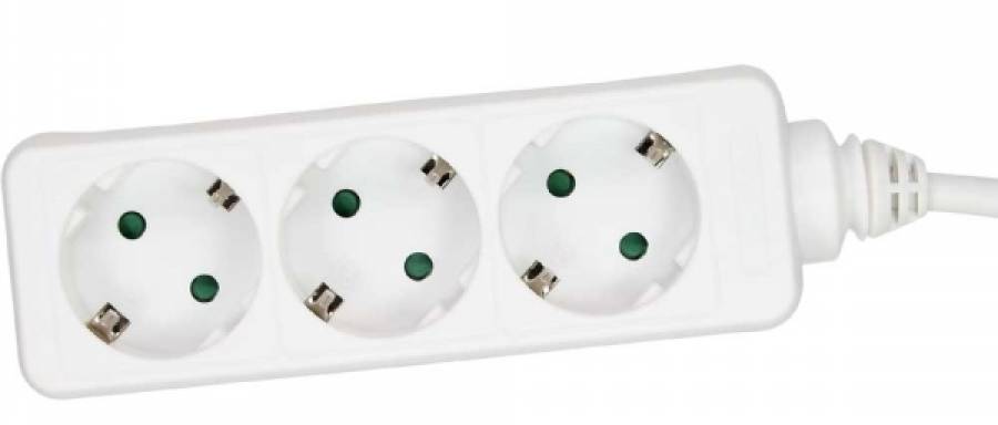 3-fach Steckdosenleiste, weiß, 3x Schutzkontakt, 5m Zuleitung