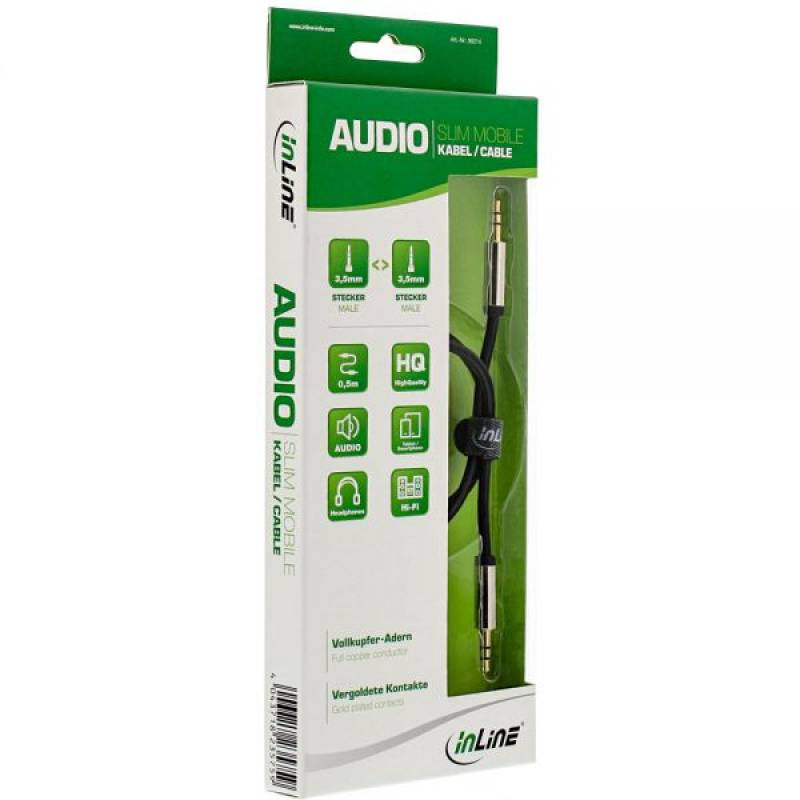 1,0m Slim Audio Cable 3,5mm m/m, Stereo, InLine® - 99211