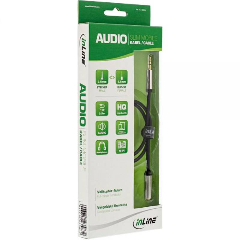 3,0m Slim Audio Verlängerungskabel Klinke 3,5mm ST/BU, Stereo, InLine - 99233