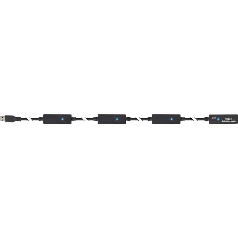 20m USB 3.0 Cable Active Repeater Cable Type A male to A female black - Inline 35657