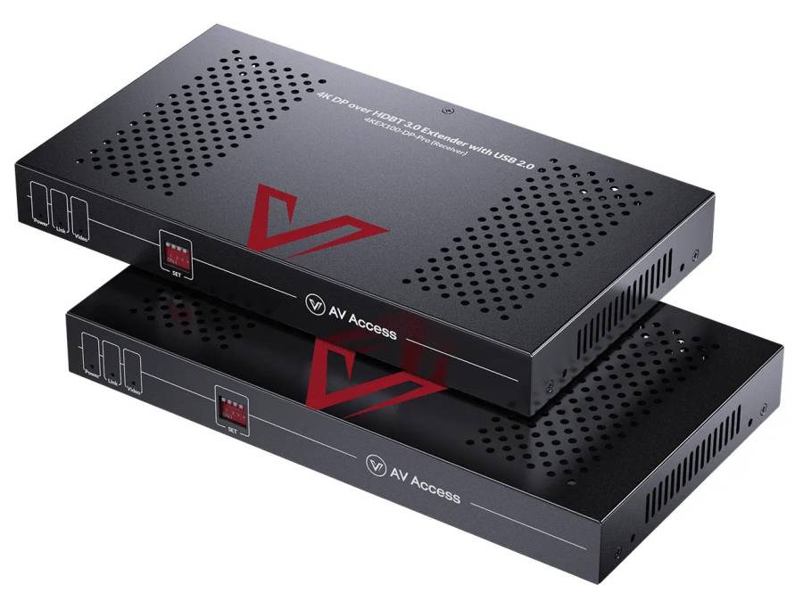 4K60Hz, 2K144Hz, 1080p240Hz DisplayPort KVM-Extender-Set, 4x USB 2.0, Zero Latency, up to 100m, AV Access 4KEX100-DP-Pro