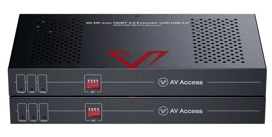 4K60Hz, 2K144Hz, 1080p240Hz DisplayPort KVM-Extender-Set, 4x USB 2.0, Zero Latency, up to 100m, AV Access 4KEX100-DP-Pro