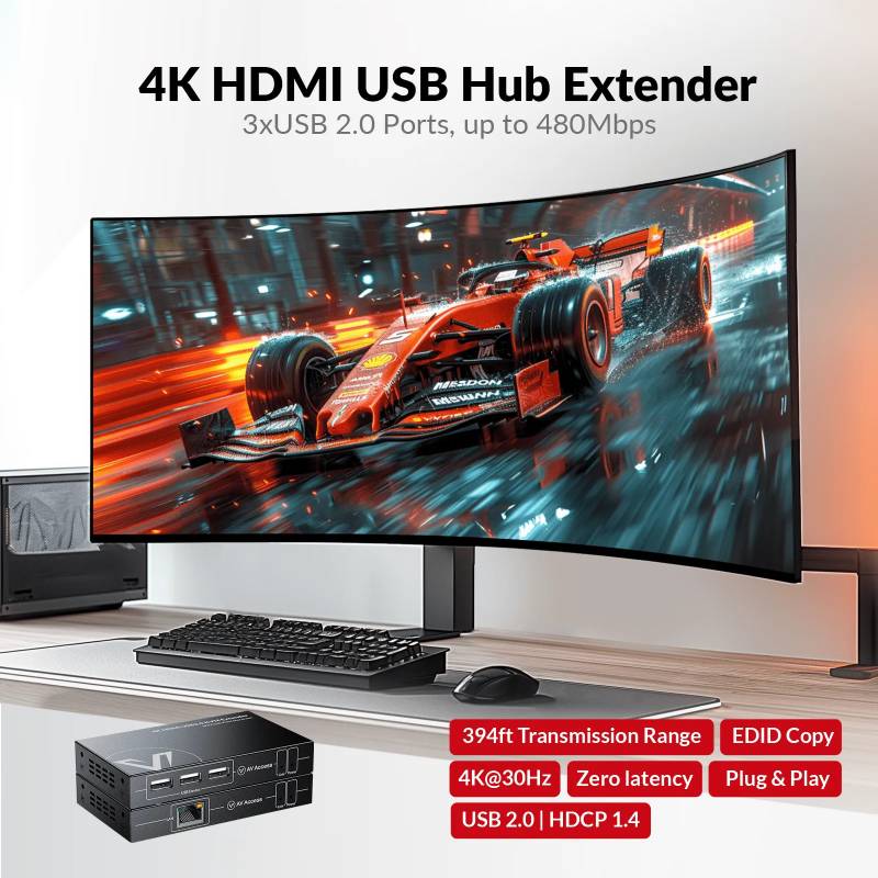 Zero Latency 1080P-120Hz or 4K2K-30Hz HDMI KVM-Extender-Set with 3x USB 2.0 up to 120m