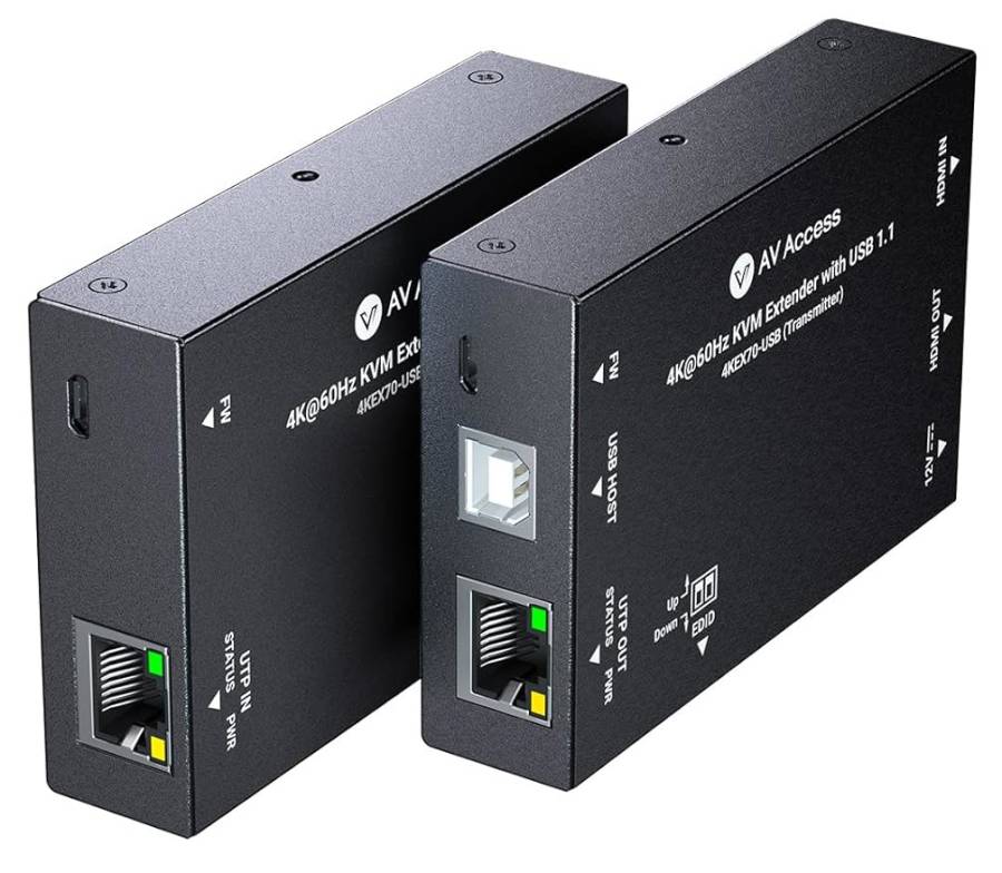 HDMI 2.0 KVM-Extender-Set 4K60Hz mit Loop-Out, USB-Tastatur/Maus, HDR10, EDID und PoC, AV Access 4KEX70-KVM