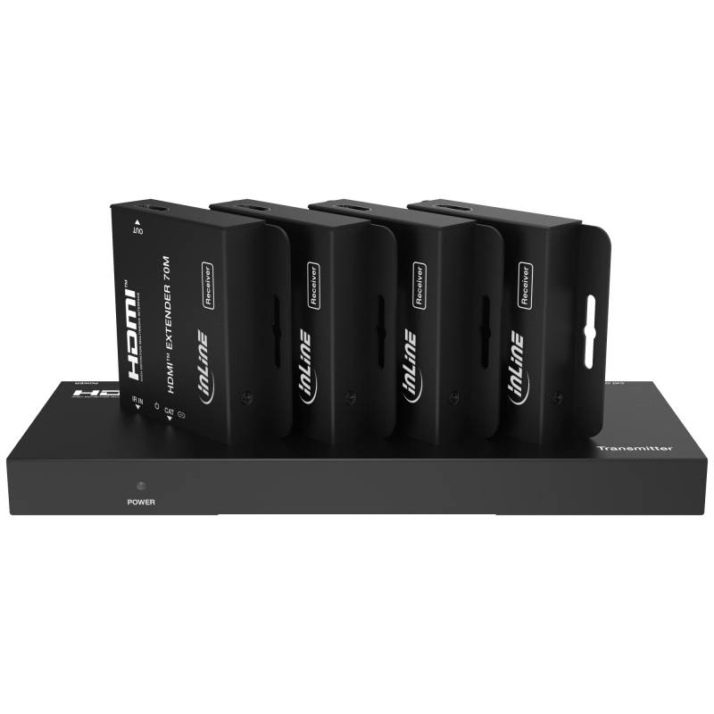 HDMI1 1x4 Video Splitter/Extender, Cat.6, bis 4K/30Hz, Set aus Basisgerät und 4x Receiver, InLine 57886B