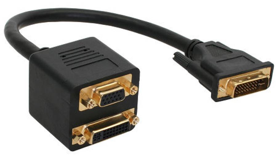 DVI-Y-Adapter: DVI-I Stecker mit ca. 20 cm Kabel auf DVI-D Buchse und VGA-Buchse - 17301