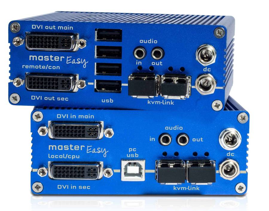Dual-DVI + 4x USB 2.0 + Audio Fiber KVM-Extender-Set over IP, Mastereasy 8123-SET