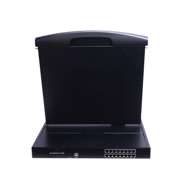 16-Port CAT-KVM FHD 1080p LCD-Konsole with 18,5" LED-LCD, incl. 16x CPU-Module, LANBE AS-9116HD-TLS