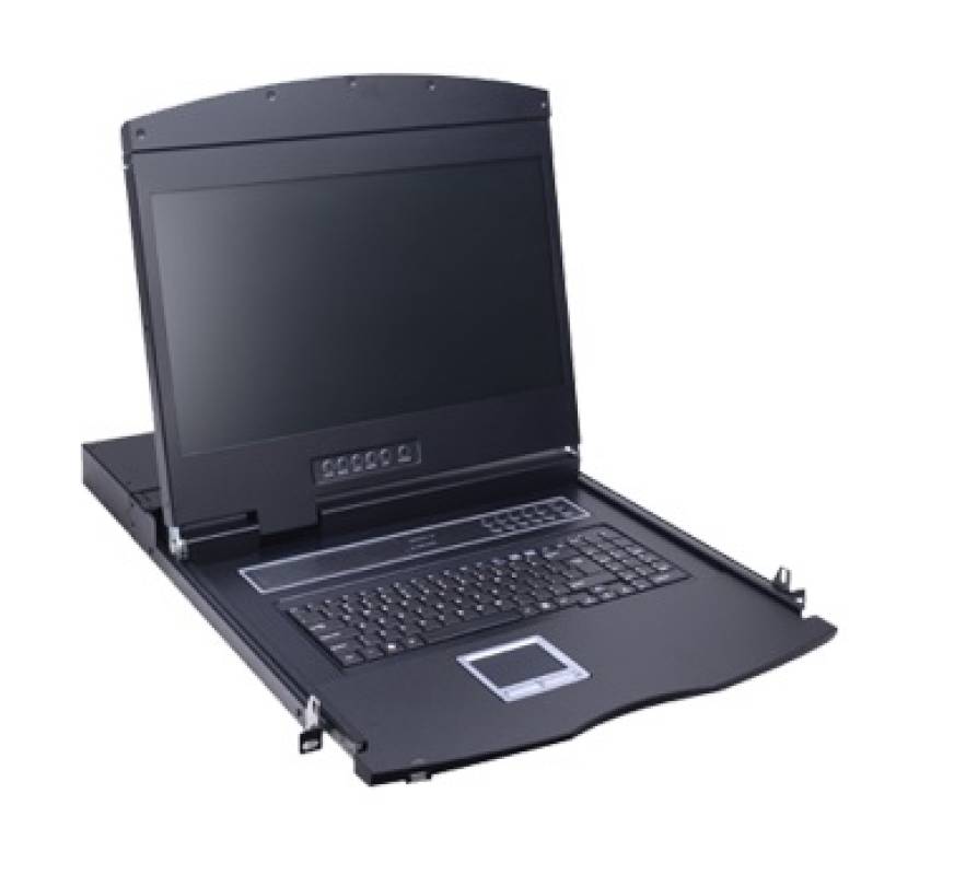 16-Port CAT-KVM LCD-Konsole mit 18,5" Widescreen LED-LCD, incl.16x CPU-Module, LANBE AS-9116TLS