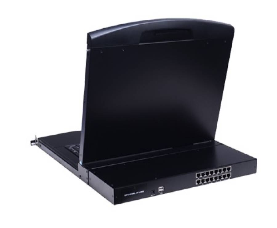 16-Port CAT-KVM LCD-Konsole mit 18,5" Widescreen LED-LCD, incl.16x CPU-Module, LANBE AS-9116TLS
