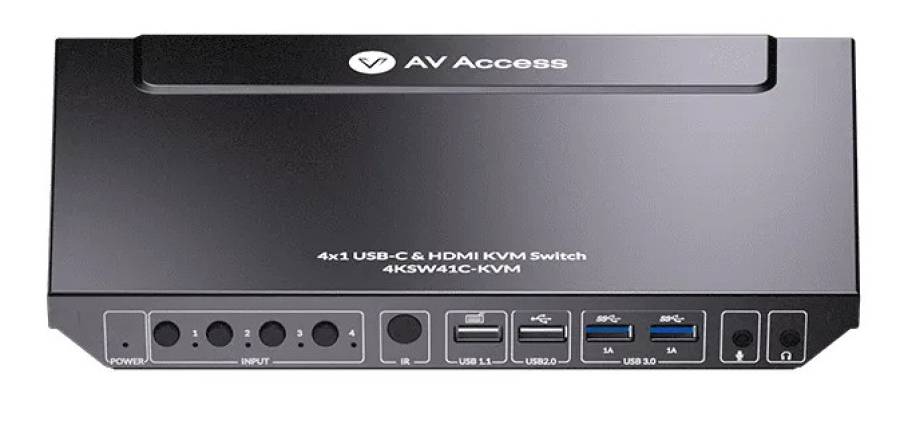1x Notebook USB-C and 3x PC 4K60Hz HDMI KVM-Switch with USB 3.0 and Hotkey-Switching, AV Access 4KSW41C-KVM