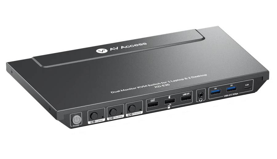 2 PC und ein Notebook Hybrid KVM-Switch-Docking-Station 1x USB-C mit LAN+100W-Ladung + 2-PC Dual-HDMI in mit USB 3.0 Hub, AV Access KD-E30