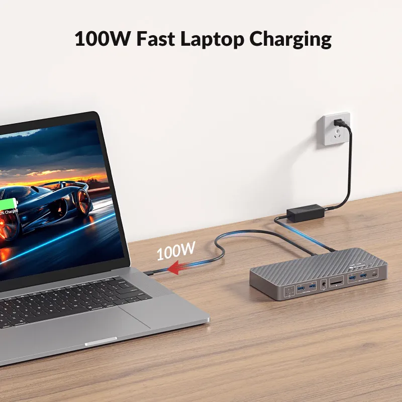 USB-C Notebook + Ai/Gamer-PC 8K60 4K120Hz Dual-Monitor Docking-Station KVM-Switch with 1x DP and 1x HDMI, iDock-B10