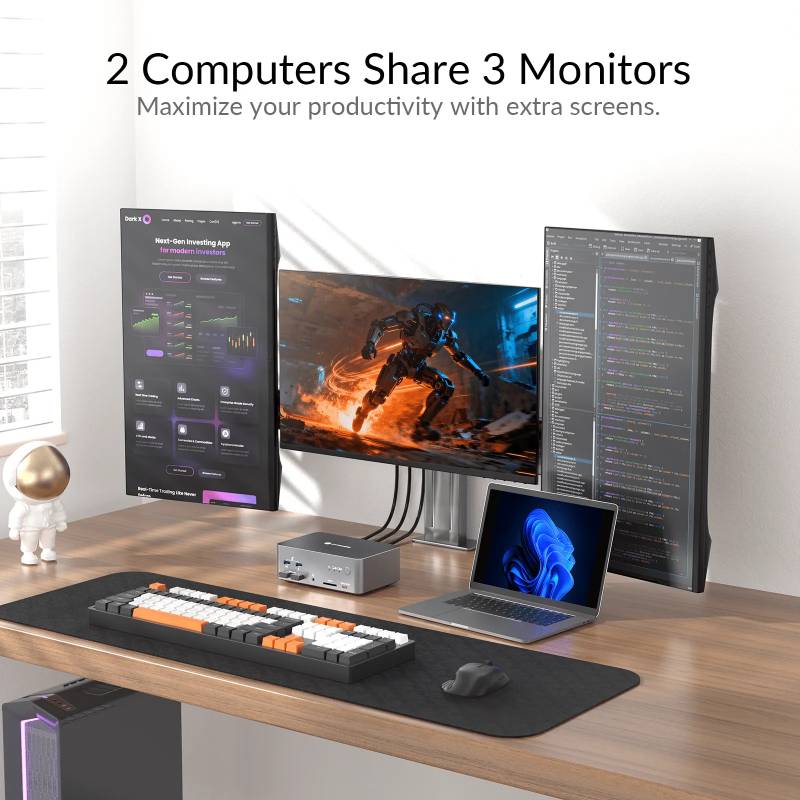 3-Monitor Hybrid KVM-Switch 1-PC (8K60Hz 4K165Hz -- 2x DP 1x HDMI) und 1x Notebook USB-C, AV Access iDock-B23