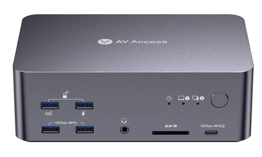 3-Monitor Hybrid KVM-Switch 1-PC (8K60Hz 4K165Hz -- 2x DP 1x HDMI) und 1x Notebook USB-C, AV Access iDock-B23