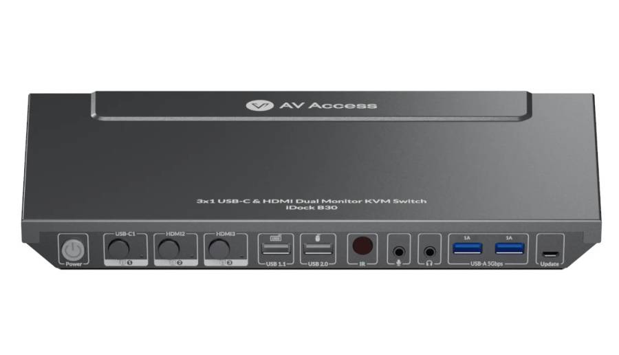 1x Laptop mit USB-C plus 2x PC mit Dual-HDMI - 3-Port Dual-Monitor 2x 4K HDMI KVM-Switch mit USB 3.0 Hub, AV Access iDock B30