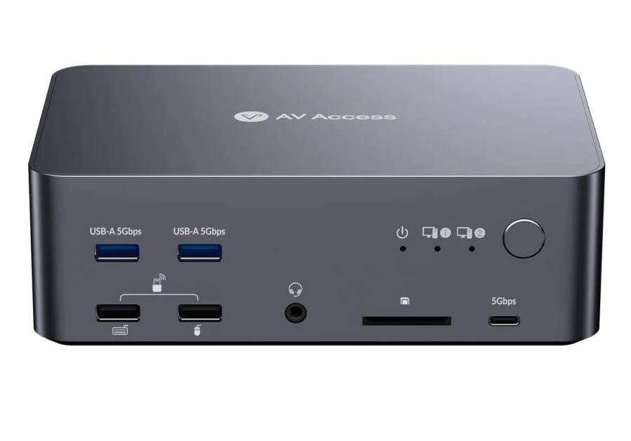 2-Port 8K 60Hz 3-Monitor DisplayPort KVM-Switch with USB 3.0, incl. 1.5m PC-Cable, AV Access iDock-D23