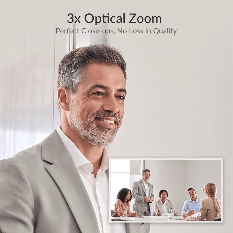 4K Dual-Lens PTZ Conference Camera with 3x Optical Zoom, 120° Panoramic View, Individuals Gallery & AI Tracking, BizEye P30