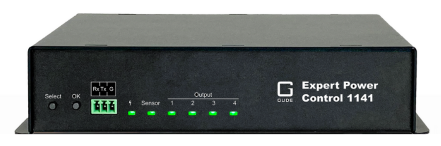 Gude 4-fach switched und metered PDU, 10 A, 4 x IEC C13, 1 Sensor-Anschluss, SSL, IPv6, SNMPv3, ÜSS, GUDE 1141-1