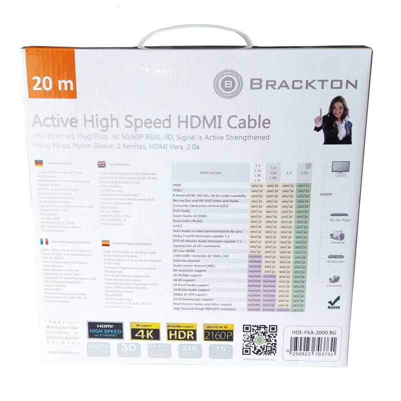 15m active High Speed 4K 60 Hz HDMI® Ultra-HD Cable with Ethernet, m/m, 3D, up to 2160p, 99,99% OFC - FKA-1500.BG