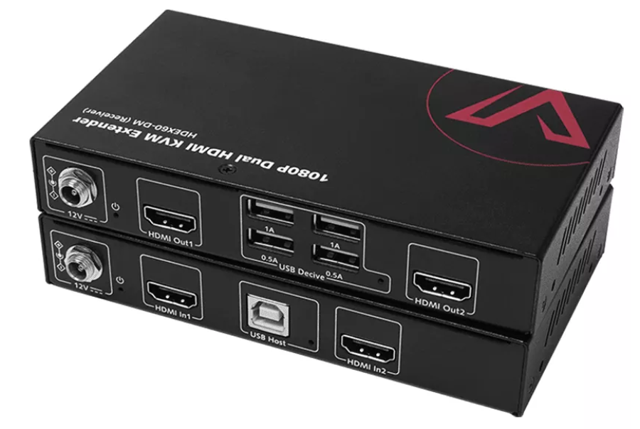 Dual-Monitor HDMI mit 4x USB 2.0 über nur 1 Kabel KVM-Extender-Set mit 2x Zero-Latency 1080p, AV Access HDEX60-DM