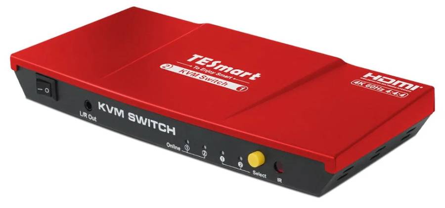 4K HDMI 2-Port KVM-Switch A2U 4K mit 60Hz 4:4:4 inkl. IR-Fernbedienung und PC-Kabel, TESmart HKS0201A2U HKS201-E23-EURD