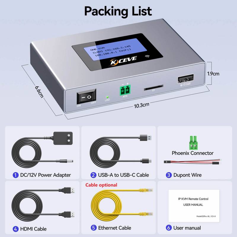 IP-Remote LAN/WiFi KVM-Extender 4K RJ45-LAN, HDMI+USB, KCEVE ANGEET KC-E3Pro-HL