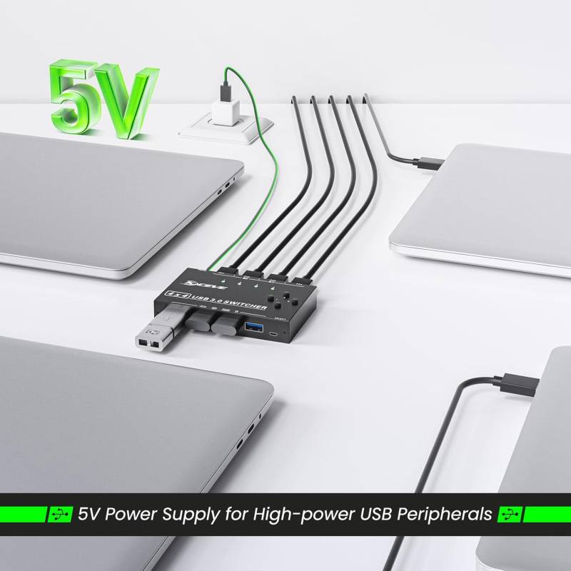 USB 3.0 Switch for 4 PCs, 4 in 4 Out USB Switch incl. 4 Cable and Remote-Switch, KCEVE KC-KM434