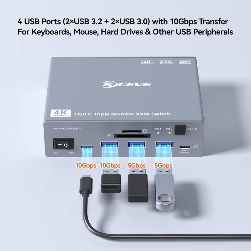 2x Notebook/MacBook an 3 Monitore und USB schaltbare TB4 Docking-Station LAN/2x50W-PD, KCEVE KC-KVM203DS