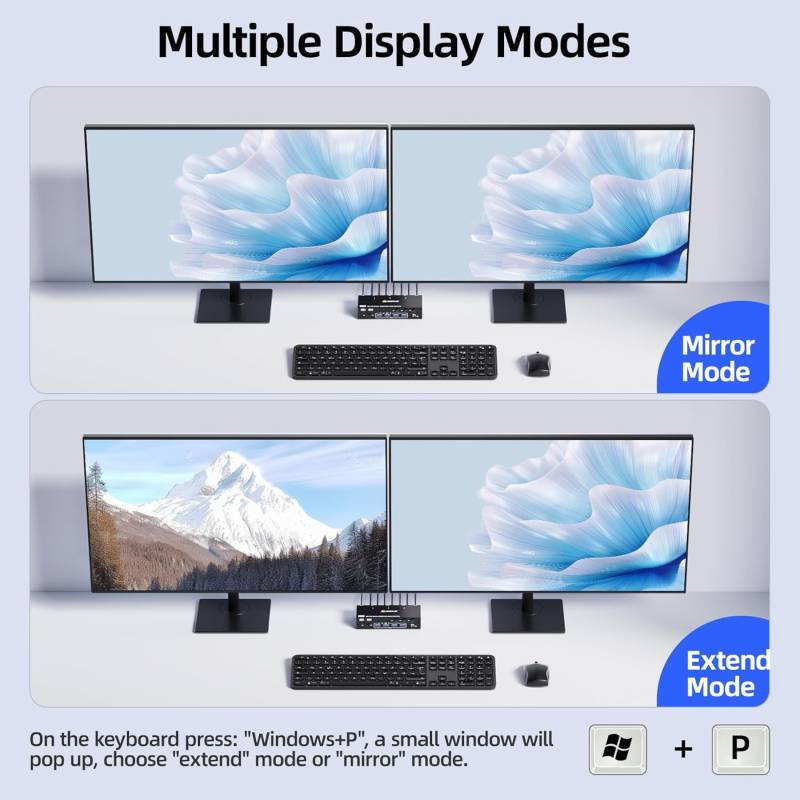 3-PC, 2-Monitor (1x HDMI 1x DP) 8K60Hz 4K144Hz KVM-Switch with 4-Port USB 3.0, KC-KVM302DH